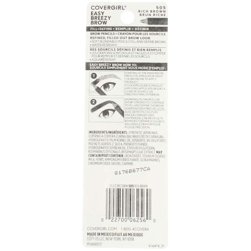 CoverGirl Easy Breezy Brow Fill + Define Pencils - Rich Brown | Pack of 6