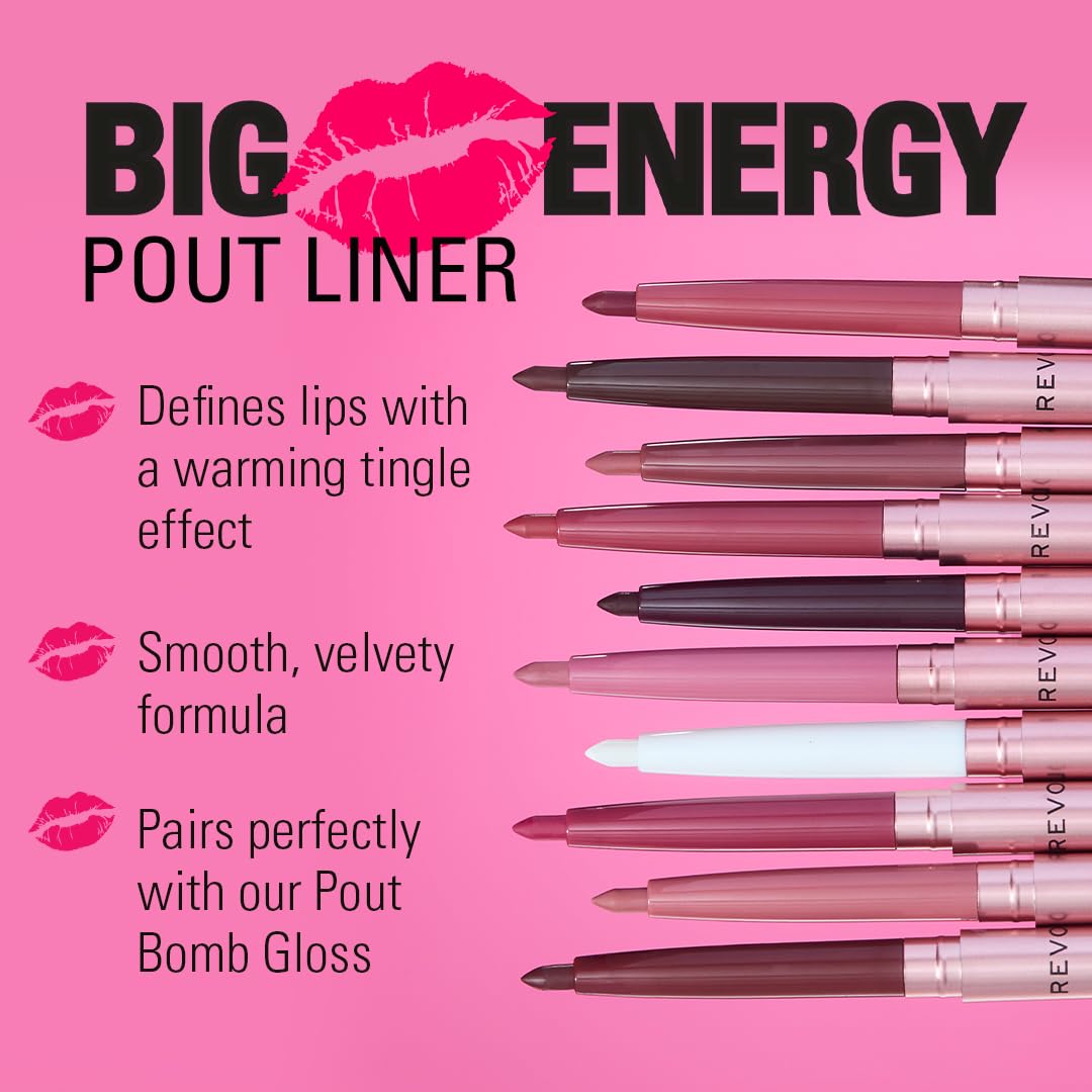 Revolution Beauty London, Pout Bomb Plumping Lip Liner, Long-Lasting Lip Shaper with Hyaluronic Acid & Vitamin E, Vegan & Cruelty-Free, Dark Mauve