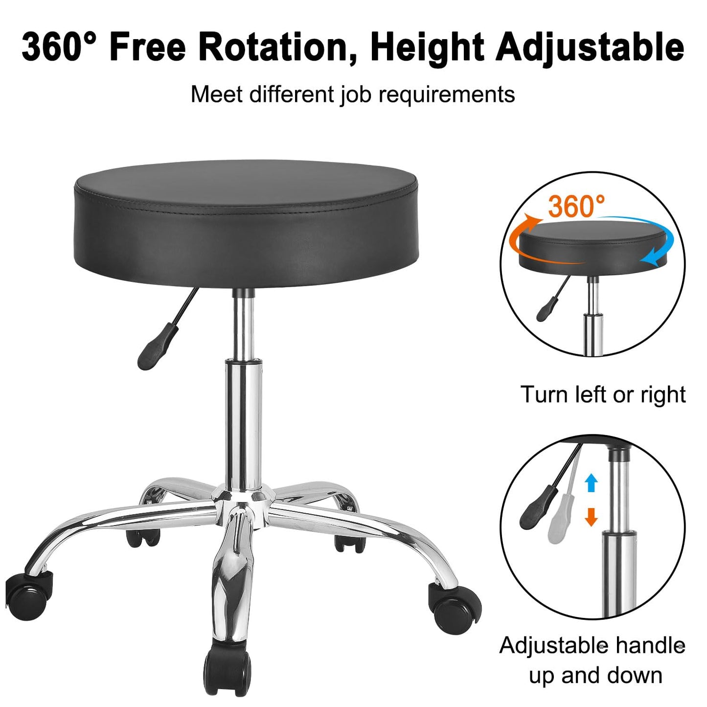 JOSTZHXIN Rolling Stool Height Adjustable Round Swivel Stool for Tattoo Salon Spa Massage, Home Office Chair