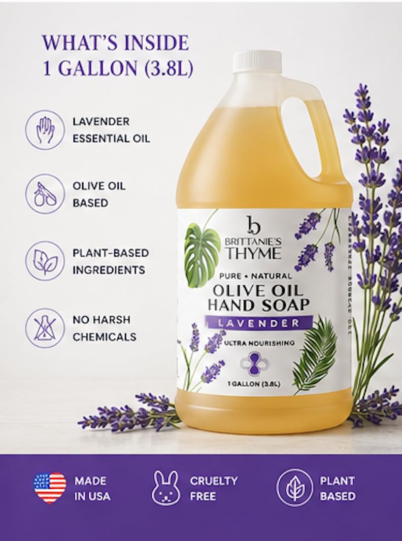 Brittanie's Organic Castile Liquid Olive Oil Soap Refill, Lavender 1 Gallon