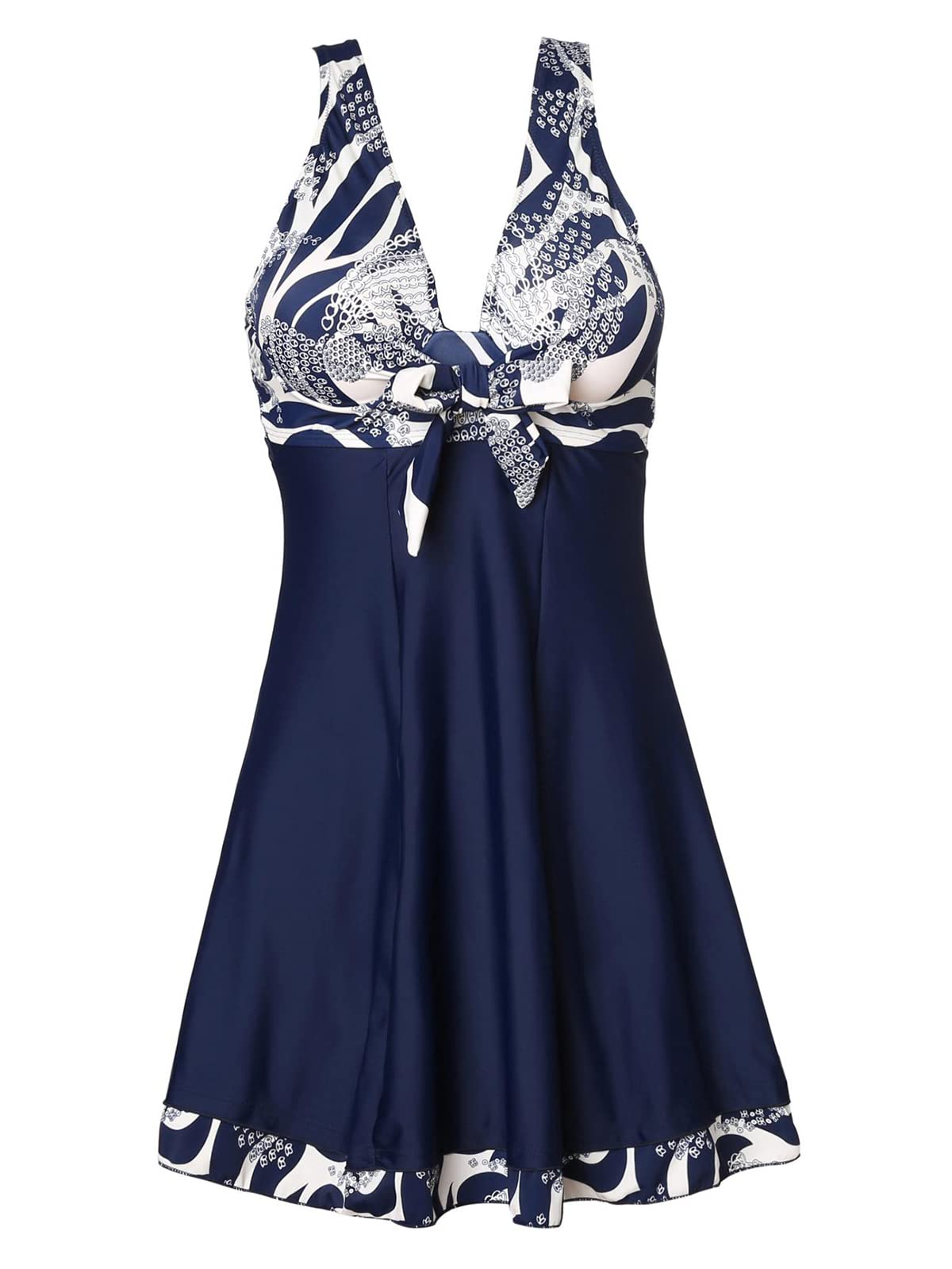Miyang Women's One Piece High Waist Printing Swim Dress Padded Swimwear