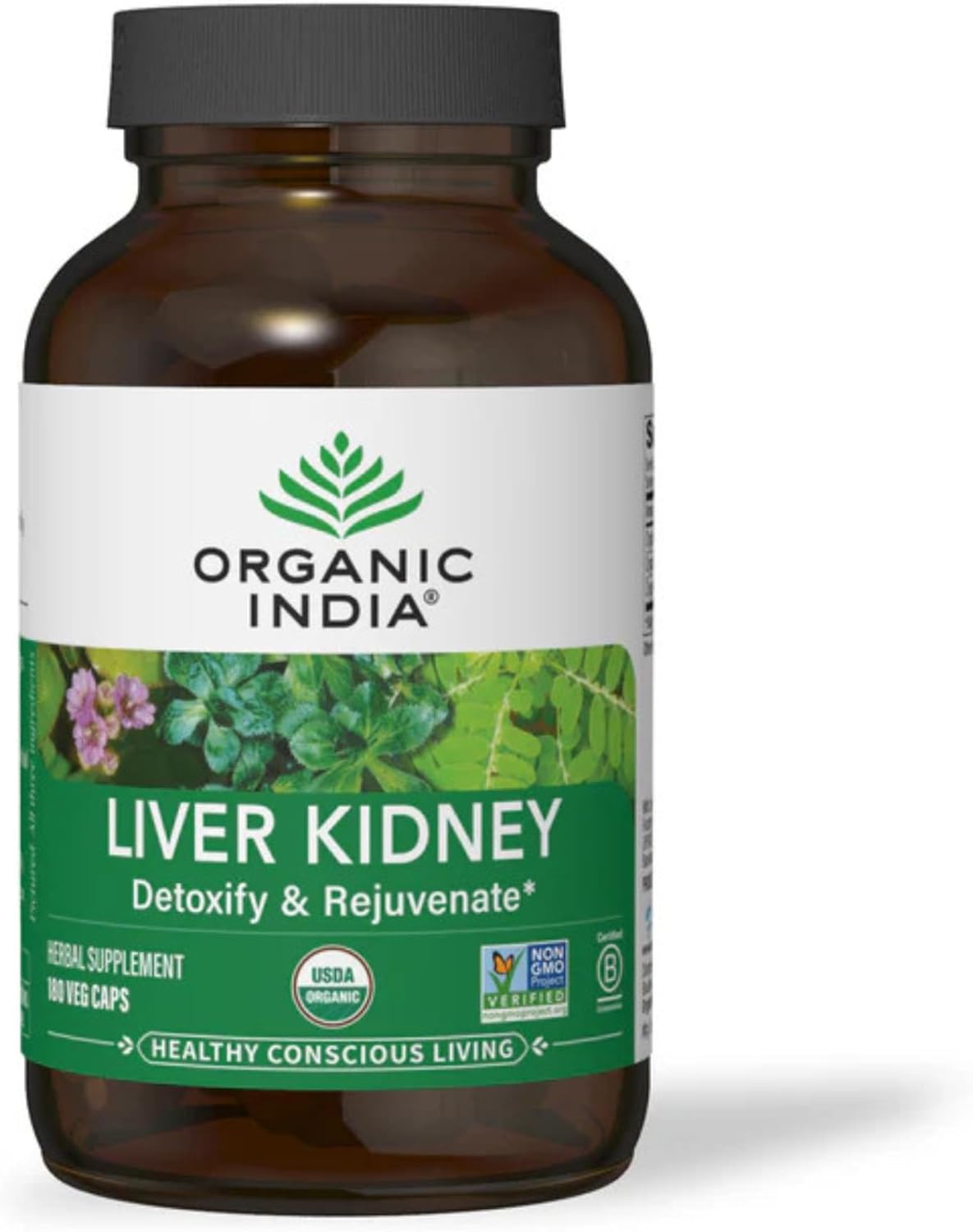 Organic India Liver Kidney Herbal Supplement - Detox & Rejuvenate, Supports Healthy Function | Vegan, Gluten-Free, 180 Capsules