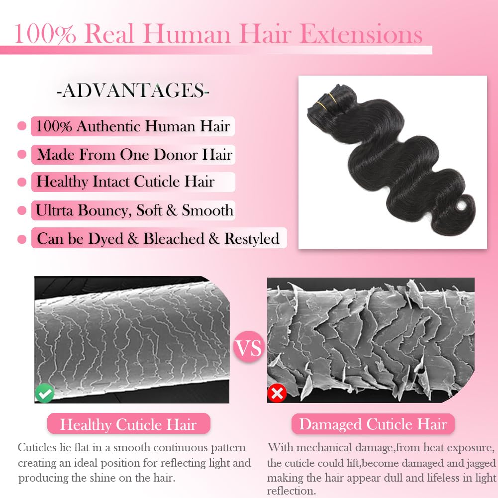 AIWET Body Wave Clip in Hair Extensions Real Human Hair, 8Pcs 120g Wavy Human Hair Clip in Extensions for Women 12A Brazilian Virgin Wavy Human Hair Extensions Clip ins Natural Black (#1B,16 Inch)