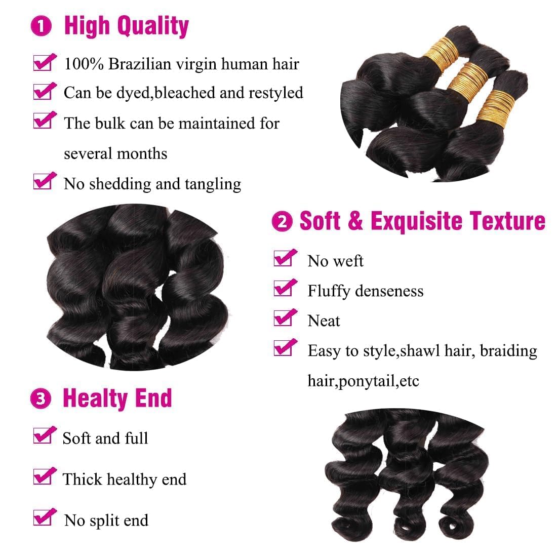 Human Braiding Hair for Boho Braids Loose Deep Wave Bulk Human Hair Knotless 100% Unprocessed Brazilian Virgin Hair Extensions for Braiding Curly Water Wave 1 Bundle No Weft 100g 18inch Natural Black