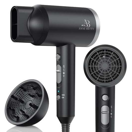 ANNE BETTY Ionic Hair Dryer with Diffuser, 1800W Blow Dryer for Women & Men, Fast-Drying, Lightweight, Low Noise, Hair Care Styling Tool for Home, Travel, Gifting