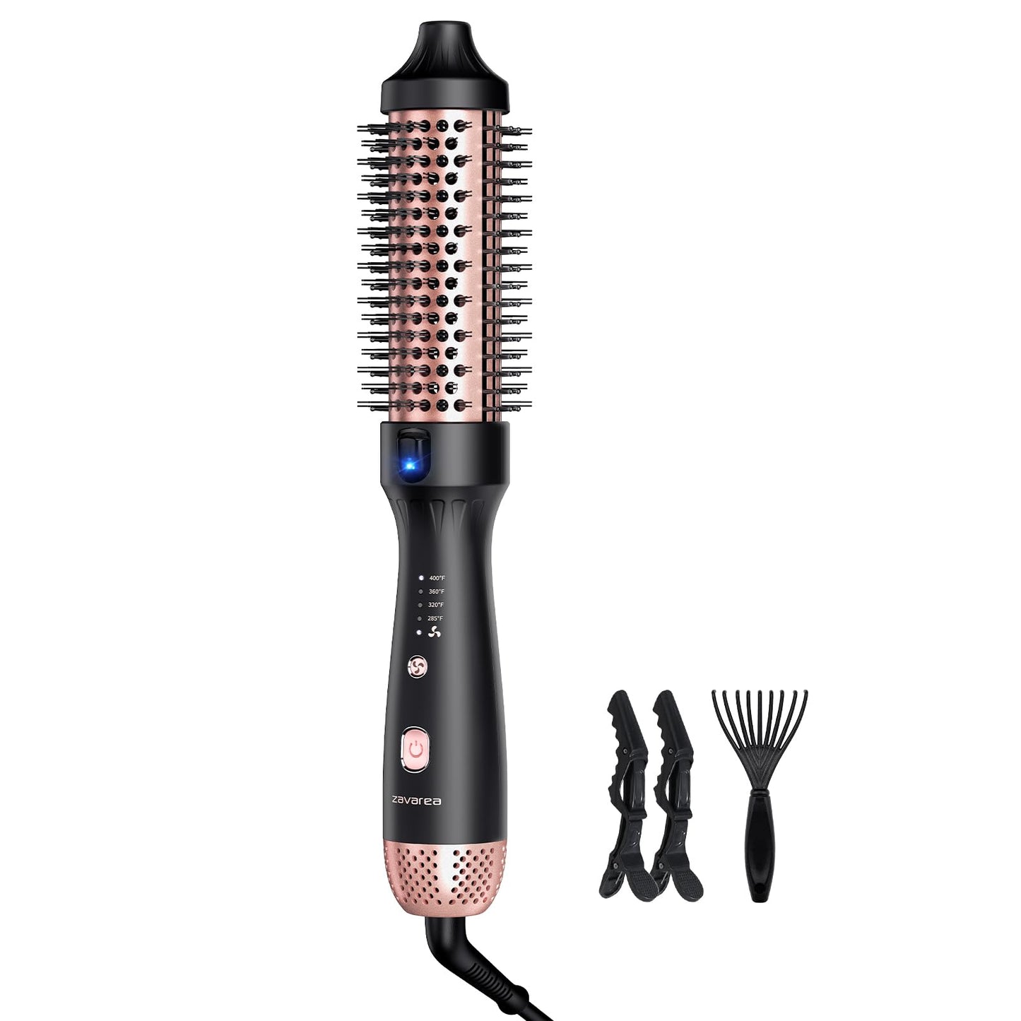 ZAVAREA Thermal Brush, 1.5 Inch Heated Round Brush Stylers, 800M Negative Ions Ceramic for Less Frizz Damage, 4 Temperature Set, Dual Voltage for Travel, Easy Use Boosts Shine, Dual Voltage