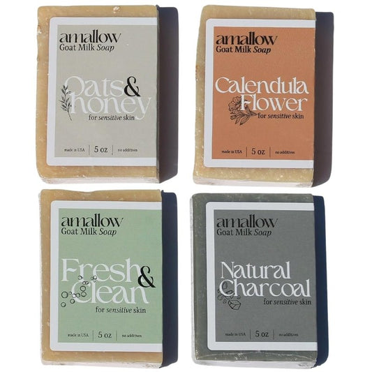 Amallow Premium Goat Milk Soap Bars - Dry Skin, Gentle, Organic & Soothing - Hand Made in USA with Real Goat Milk - Large 5 OZ (Pack of 4) - (Variety Pack)