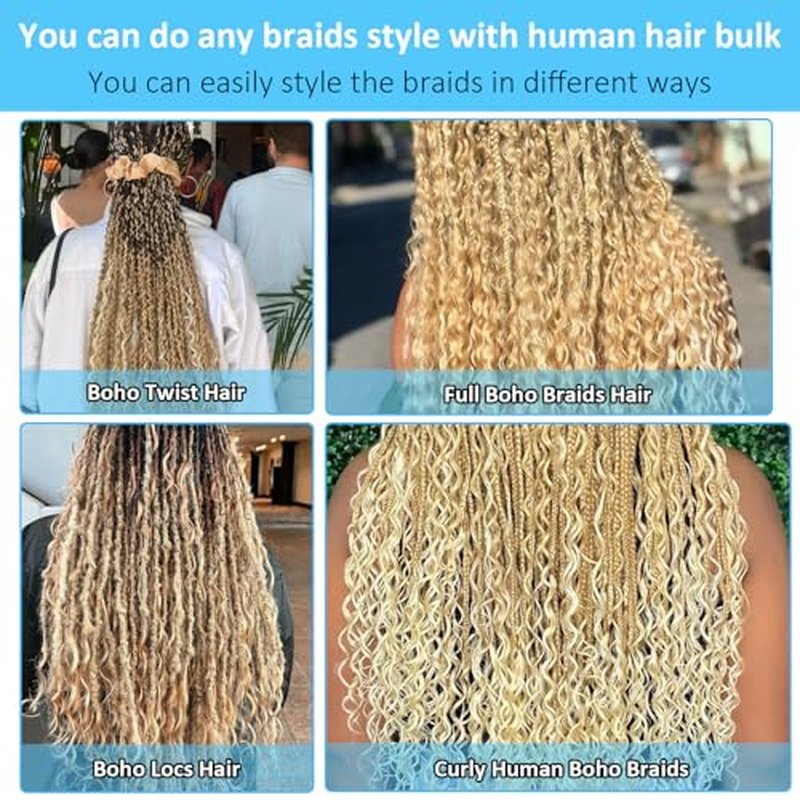 27 Human Braiding Hair 24 Inch Honey Blonde Deep Wave Bulk Human Hair For Braiding Boho Braids 100g Human Braiding Hair Water Wave Blonde Human Hair