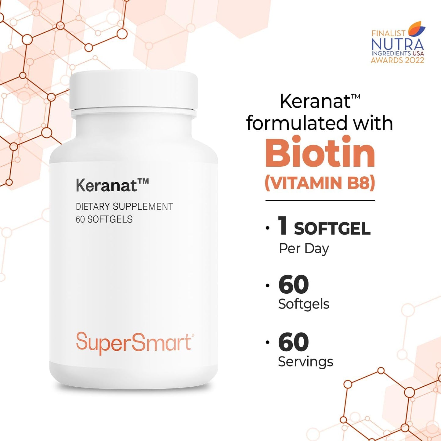 Keranat Hair Supplement - Advanced Biotin Formula for Volume & Growth - Non-GMO Gluten-Free | 60 Softgels
