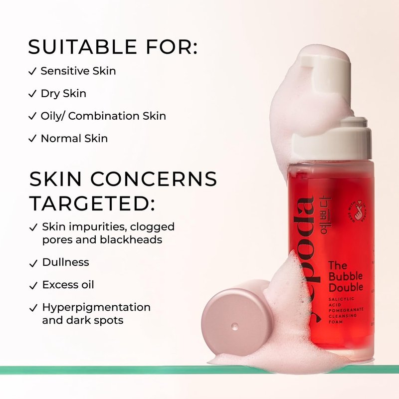 Yepoda Bubble Double Cleansing Foam - Gently Exfoliating Vegan Face Cleanser for All Skin Types | 4.22 FL. OZ. (120 ml)
