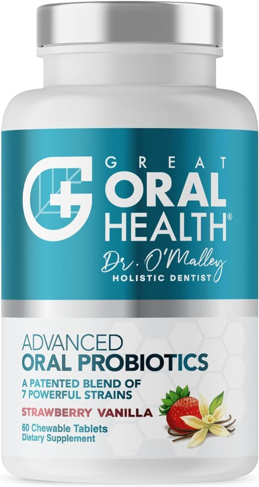 Oral Probiotics for Mouth Bad Breath Treatment for Adults; Dentist Formulated Dental Probiotics for Teeth and Gums, Chronic Halitosis with BLIS K12 M18, Chewable Oral Health Tablets Strawberry Vanilla