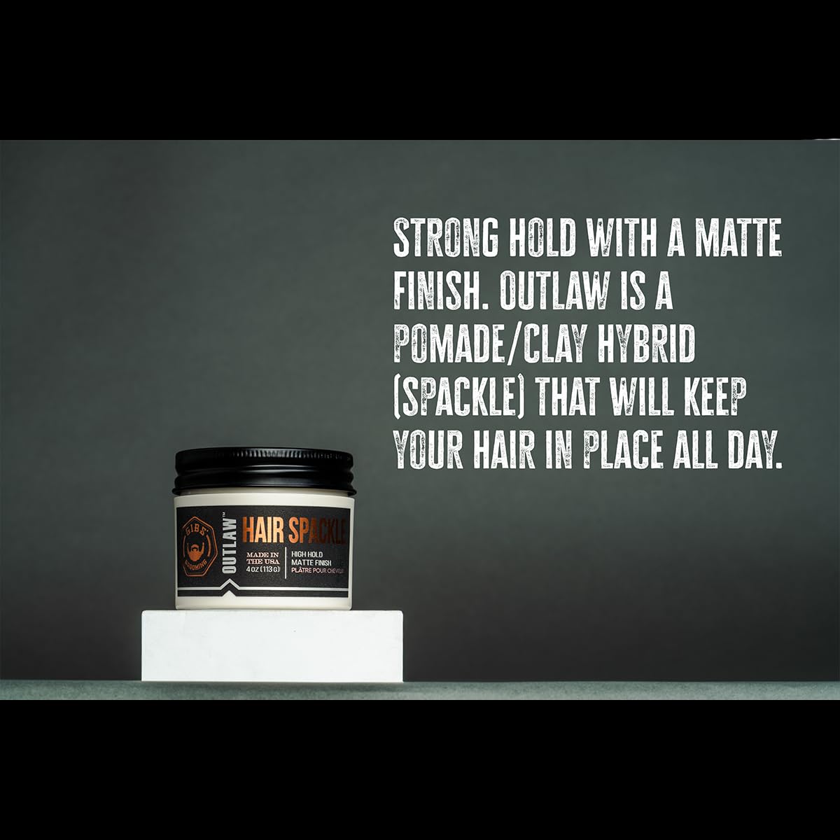 GIBS Grooming Outlaw Hair Spackle (4 oz) High Hold - Matte Finish - Pomade/Hair Clay for Men - Holy Basil & Hops Blend - Dark Plum, Clove & Black Currant Fragrance - Scalp Moisturizer - Made in USA