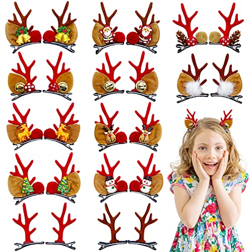 12 Pairs Reindeer Hair Clips, Deer Horn Barrettes for Women & Girls - Christmas Hair Accessories