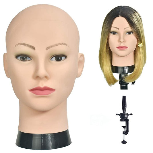 Professional Cosmetology Mannequin Head - Female Bald Wig Display, Hat & Glasses | Includes Clamp