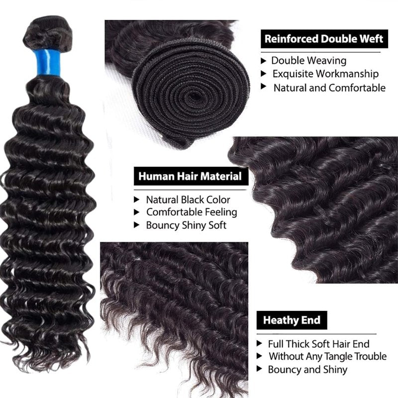 Cranberry Hair Deep Wave Bundles Human Hair Brazilian Virgin Deep Curly Weave Virgin Hair Bundle Deep Wave One Bundle 22 Inch Wet and Wave Hair Extensions for Women Nature Black