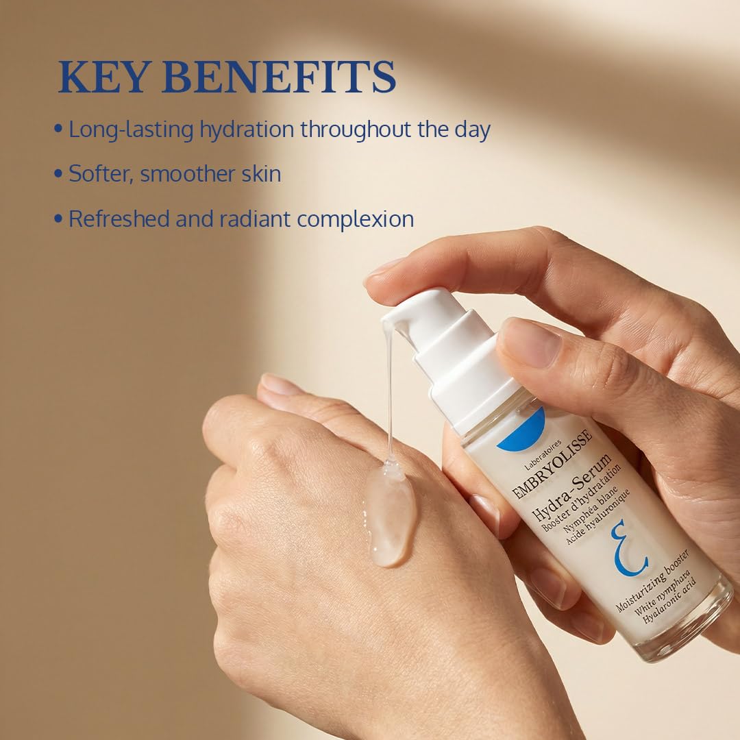 Embryolisse Hydra-Serum, Ultra-Hydrating Lightweight Hyaluronic Acid Facial Serum with White Water Lily, For Oily to Combination Skin, 1.01 Fl Oz