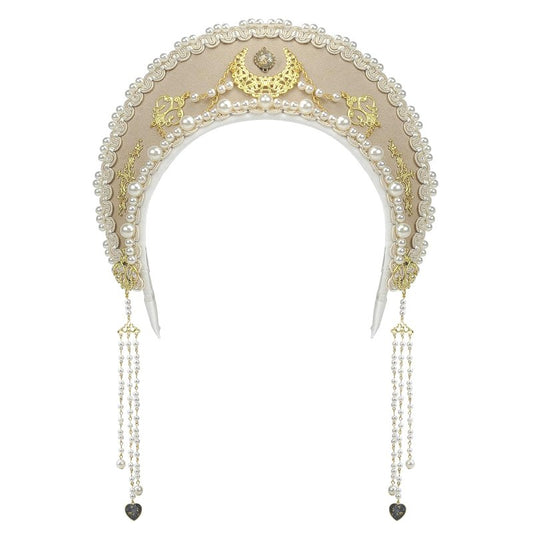 MYAYD Women's Palace Retro Tudor Hat Hair Accessories Crown Headwear Decoration Multicolor Handmade (Creamy-white)