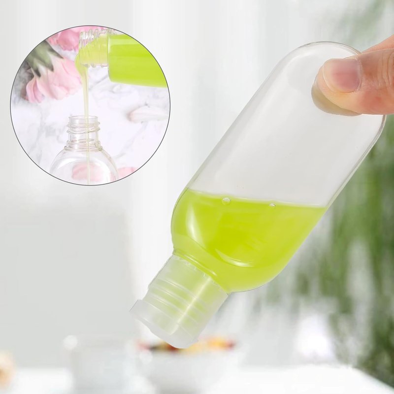 Travel Size Bottles - 50 PCS Refillable Squeeze Containers with Hand Sanitizer Keychain | 1 OZ Leakproof for Backpack