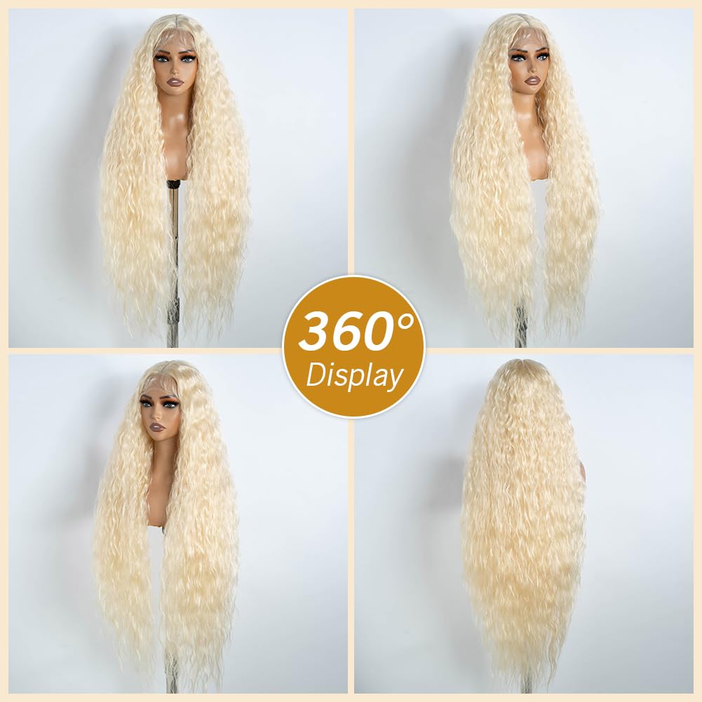 Joedir Hair Super Long Wigs for Women 36 inch Lace Front Wig 5 Inch Middle Parting Synthetic Hair Bohemian Waves (RC613)