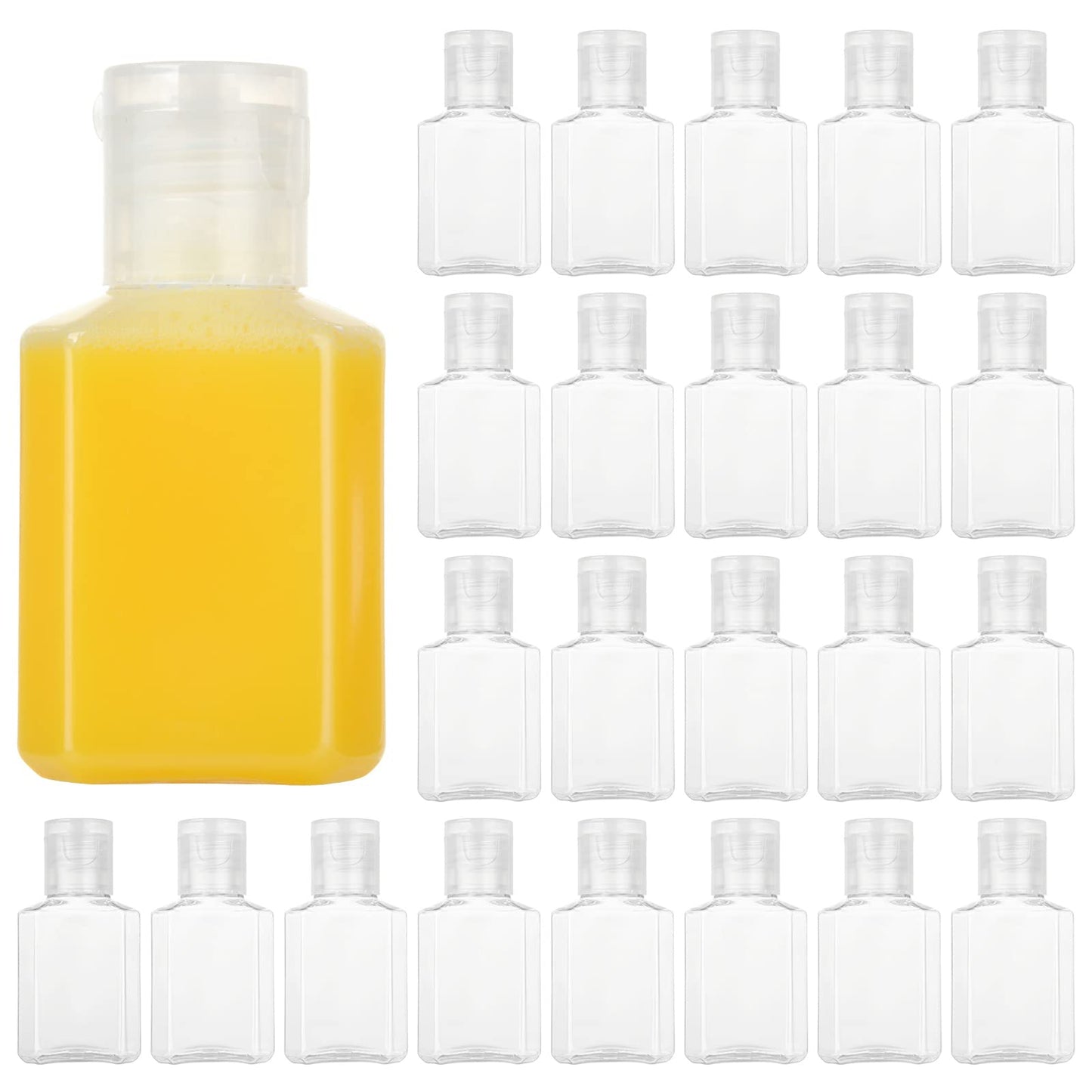 APACALI 100PCS Plastic Travel Bottles 1oz Mini Shampoo Bottles Small Empty Bottles Refillable Cosmetic Containers with Flip Cap Clear Portable Small Bottles for Liquid, Lotions, Toner, Body Soap