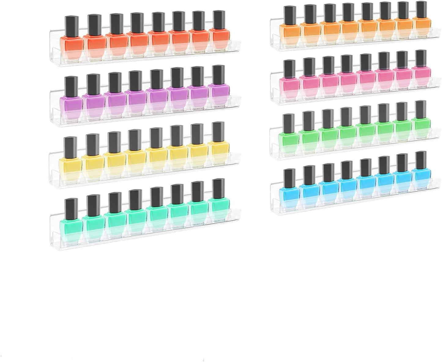 Acrylic Nail Polish Organizer - 8-Pack Wall-Mounted Shelves with Anti-Slip Inserts | Space-Saving Storage Solution