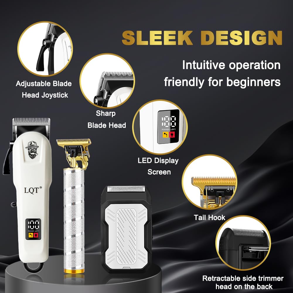 LQT Hair Clipper Kit for Men, Professional Cordless Rechargeable Hair Clippers & Beard Trimmer Set with Foil Shaver Complete Cutting Kit for Home Use