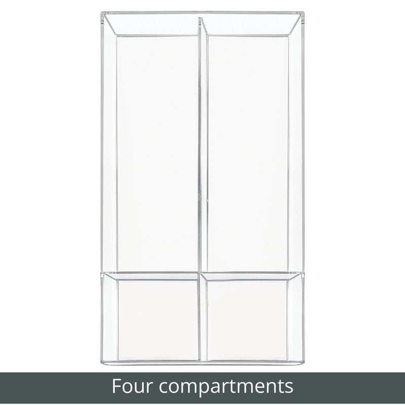 mDesign Plastic Divided Makeup Organizer Holder Tray for Bathroom Drawer, Vanity, Countertop Storage - Cosmetic Organization Holds Palettes, Brushes, Accessories - Lumiere Collection - Clear