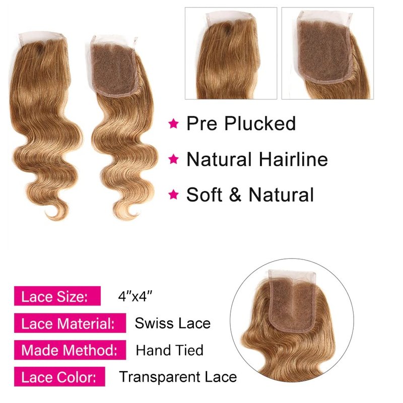 X-TRESS Weave Bundles Human Hair 10A Honey Blonde Body Wave Bundles Human Hair Bundles for Braiding 14 Inch Sew in Hair Extensions Real Human Hair Color 27 Double Wefts 1 Bundles
