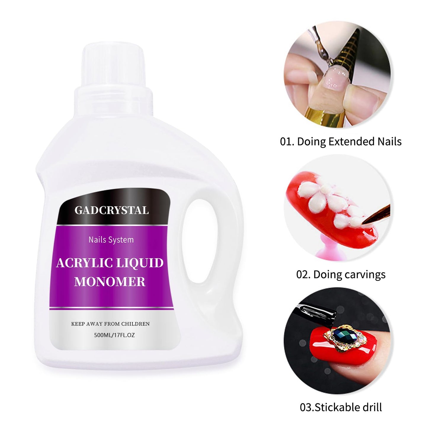 Gadcrystal Monomer Acrylic Nail Liquid,Nail Acrylic Liquid 500ml/17fl.oz,Acrylic Liquid for Nails,Acrylic Liquid Monomer,Acrylic Liquid for Acrylic Powder Nails Extension for Nail Art