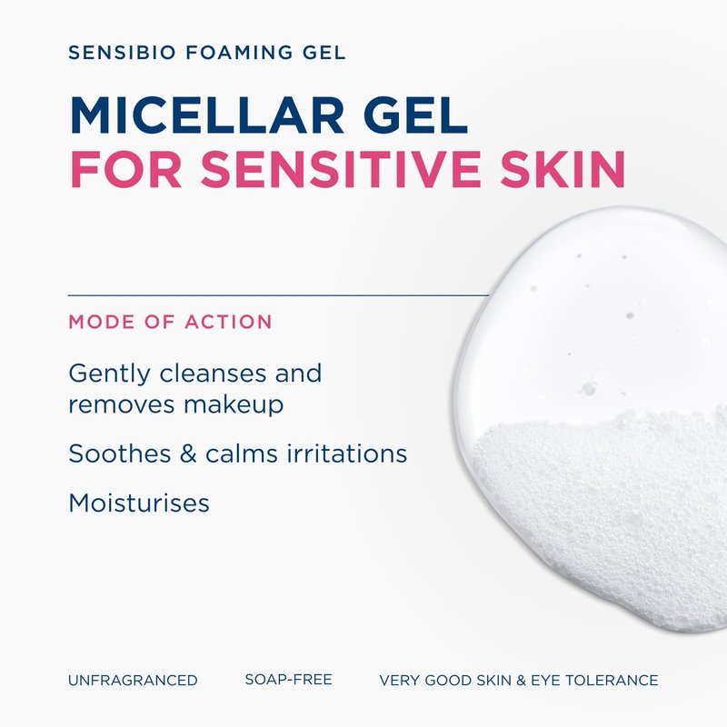 Bioderma Sensibio Foaming Gel Gentle Face Cleanser, Cleansing and Makeup Removing Refreshing Feeling for Sensitive Skin, Unscented, 16.9 Fl Oz