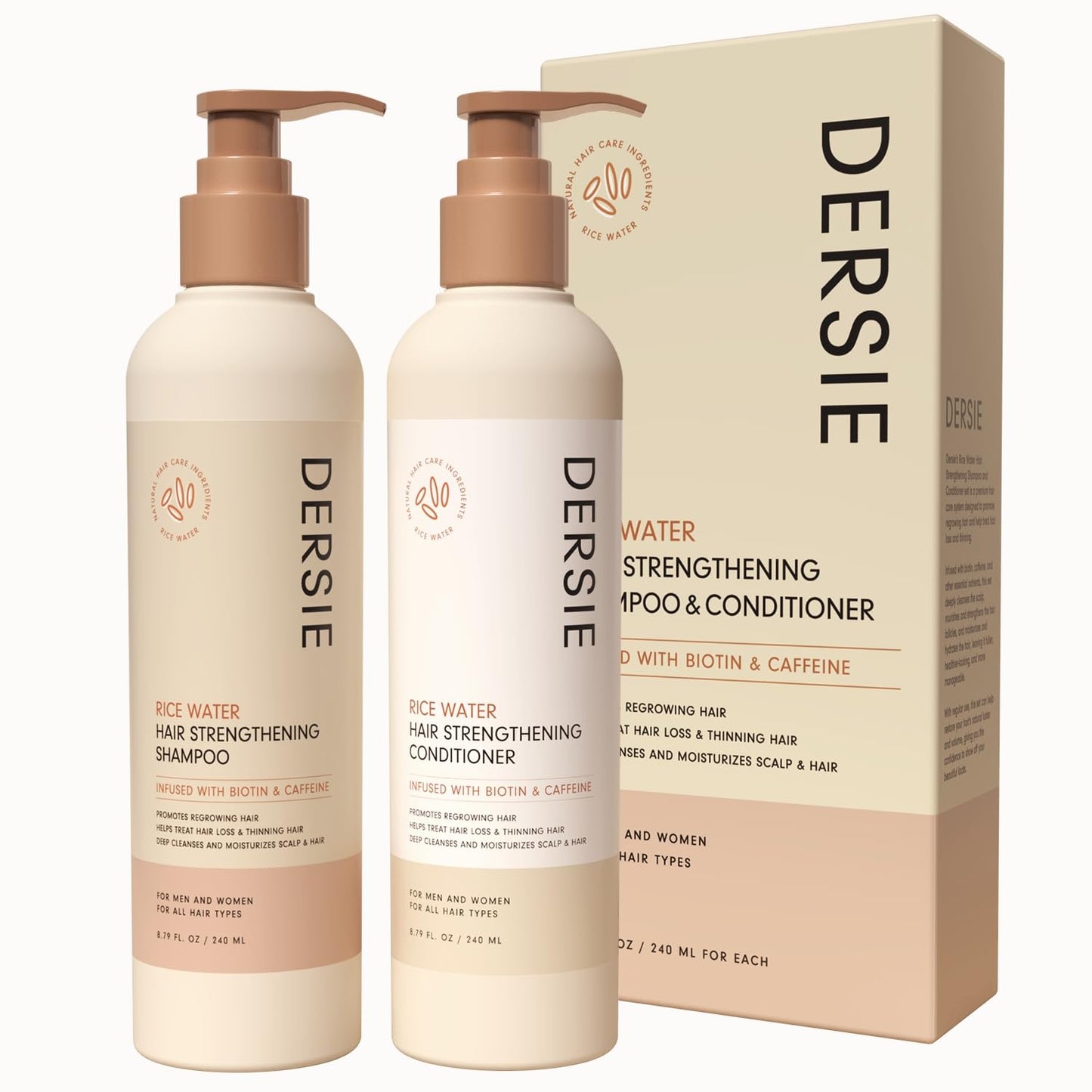 Rice Water Hair Growth Shampoo & Conditioner - Biotin & Caffeine Infused for Thinning Hair | Nourishing Formula