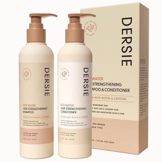 Rice Water Hair Growth Shampoo & Conditioner - Biotin & Caffeine Infused for Thinning Hair | Nourishing Formula