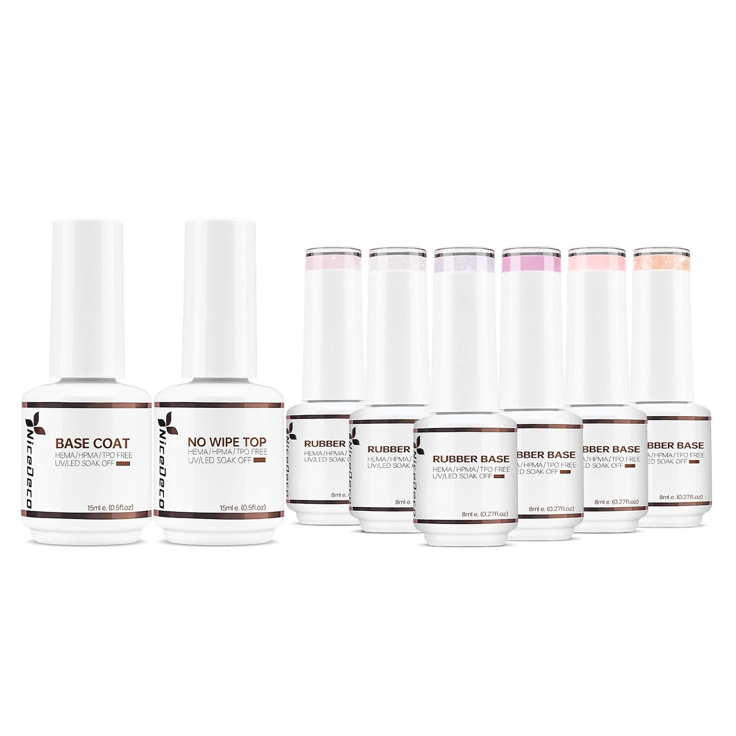 Nicedeco No Wipe Gel Top Coat and Base Coat, 6 Pcs Rubber Base Gel Polish for Nails