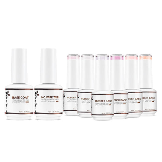 Nicedeco No Wipe Gel Top Coat and Base Coat, 6 Pcs Rubber Base Gel Polish for Nails