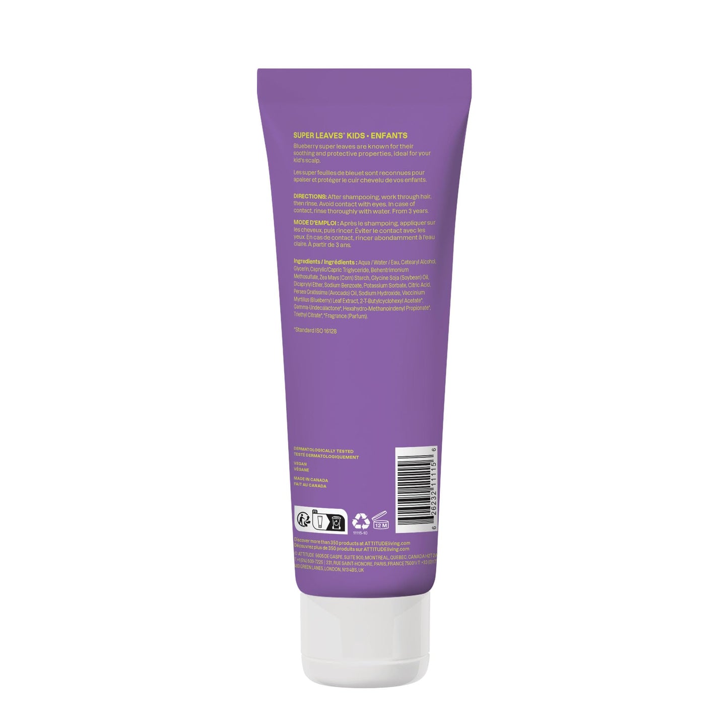 ATTITUDE Natural Conditioner for Kids, Hypoallergenic, Vegan, Plant- and Mineral-Based, Vegan and Cruelty-free, Vanilla and Pear, 8 Fl Oz (11115)