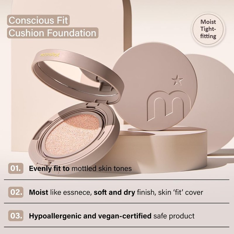 Moonshot Korea Cushion Foundation - Flawless Glow & Matte Finish | Lightweight, Long-Lasting, 21C Cosmic Peach