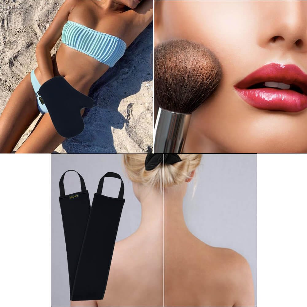 4 Pack Self Tanning Mitt Applicator Kit, with Self Tanner Mitt, Self Tan Back Applicator, Exfoliating Glove, Flat Top Face Tanner Brush, Tan mit for Self Sunless Tanner