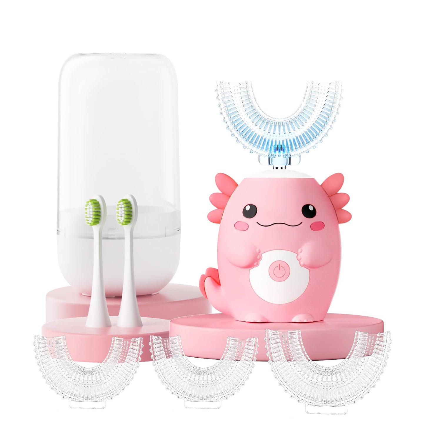 Kids Electric U Shaped Automatic Toothbrush,Cute Axolotl-Age 2-15 Pink