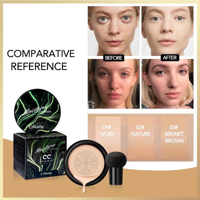 Mushroom Head CC Cream Foundation - Long-Lasting Moisturizing Makeup | 2pcs Ivory