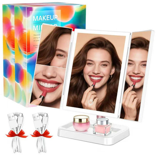 BERTHALESS 2 Pack for Mom Makeup Mirror Vanity Mirror with Lights, 14.4" L x 9.1" W Rechargeable Lighted Mirror with 1X 2X, 3X, Magnification