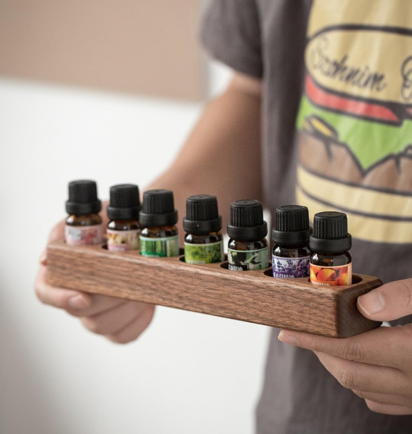 Wooden 7 Slots Wood Essential Oil, Organizer Nail Polish Shelf