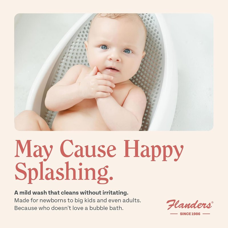 Flanders Baby Bubble Bath - Tear-Free 3-in-1 Shampoo & Body Wash | Hypoallergenic Cleanser with Jojoba, Coconut & Argan Oil | 15oz Pump Bottles, 2 Pack (30oz Total)