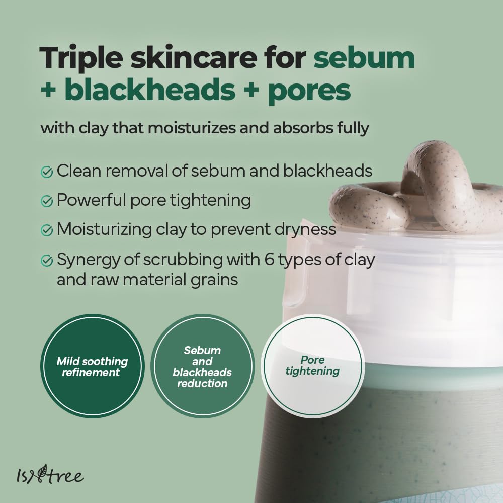 IsNtree Mugwort Calming Clay Mask - Deep Pore Cleansing & Sebum Control | Soothing Wash-Off Mask for Sensitive Skin | 100ml