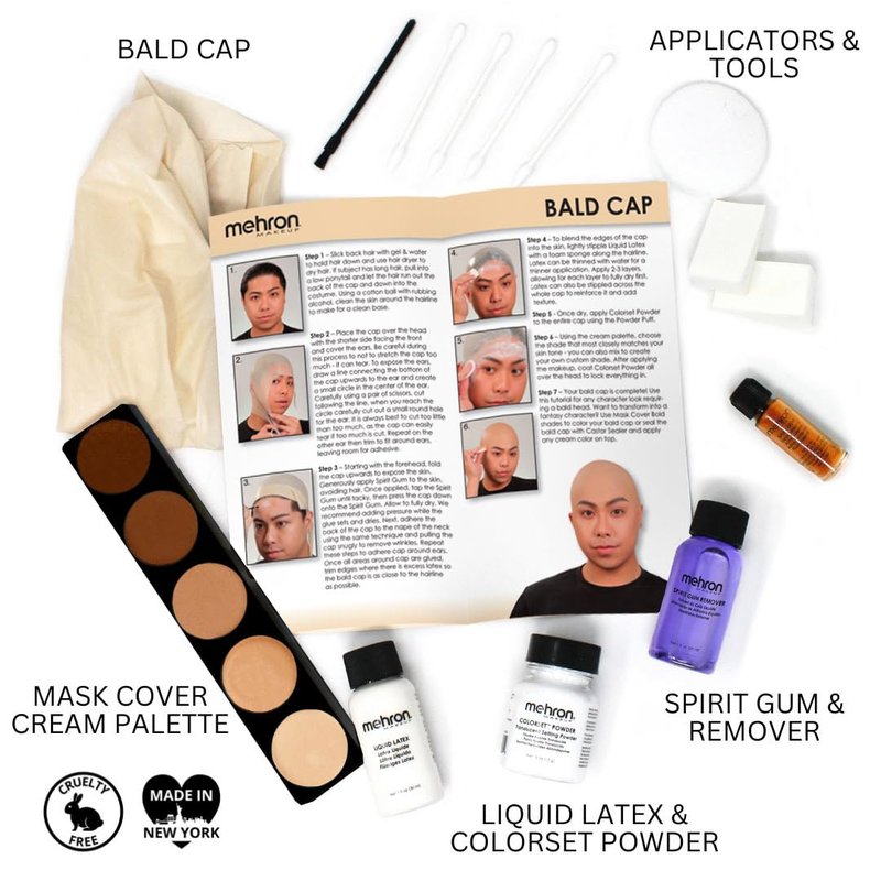 Premium Character Makeup Kit for Halloween & Cosplay - Complete Set with Tools & Instructions | Bald Cap Included