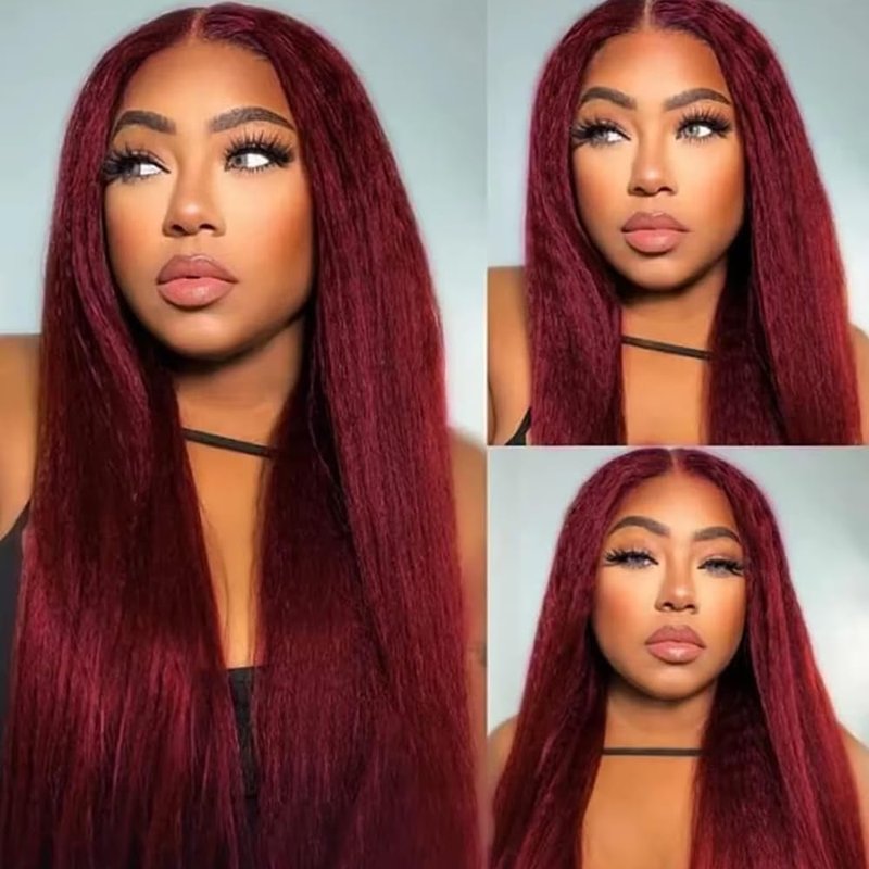 24 24 24 inch Burgundy Human Hair Bundles Red Kinky Straight Bundle 99J Human Hair Bundles Burgundy Yaki Bundle