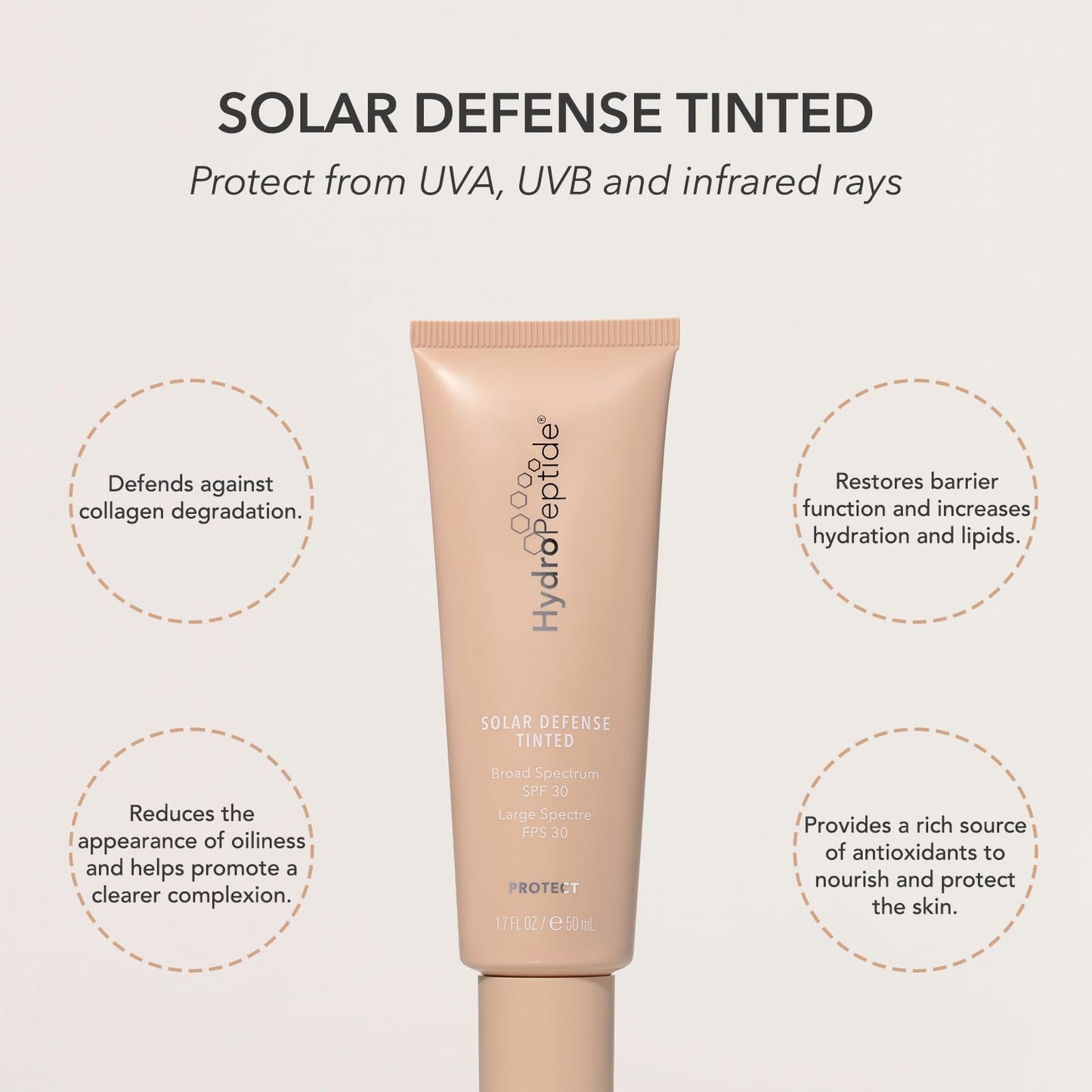 HydroPeptide Solar Defense Face SPF 30 Sunscreen, Tinted (1.7 Fl Oz) & Pre-Treatment Toner (6.76 Fl Oz) Bundle