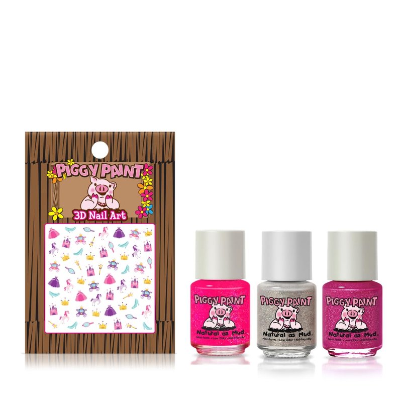 Piggy Paint Nail Polish - Non-Toxic Polish for Little Girls, Toddlers, & Kids, Water Based Formula, Safe, Cruelty Free, Vegan, & Natural, Durable Finish - Sparkle, Sparkle! (3 Color + Nail Art Set)
