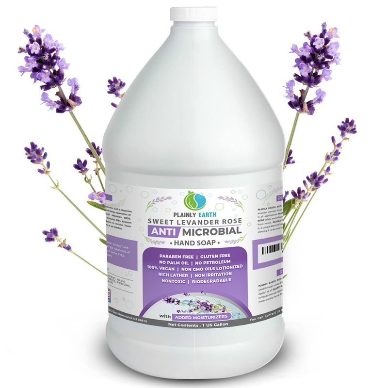 Plainly Earth Antimicrobial Liquid Hand Soap (1 US Gallon) - Antibacterial Soap Refill - Hand Soap Refill Bottle - Cruelty Free Moisturizing Soap, Sweet Lavender Rose
