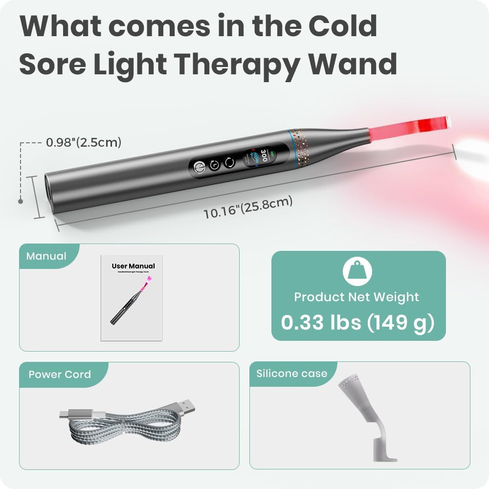 Red Light Therapy Wand - Rechargeable Infrared Device for Cold Sores & Skin Care | Ideal for Face & Lips