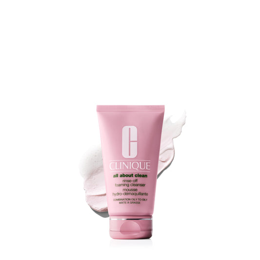 Clinique All About Clean Rinse-Off Foaming Face Wash | Face Cleanser With Hyaluronic Acid + Glycerin For Oily Skin Types | Dissolves Makeup + Sunscreen, 5 Fl Oz